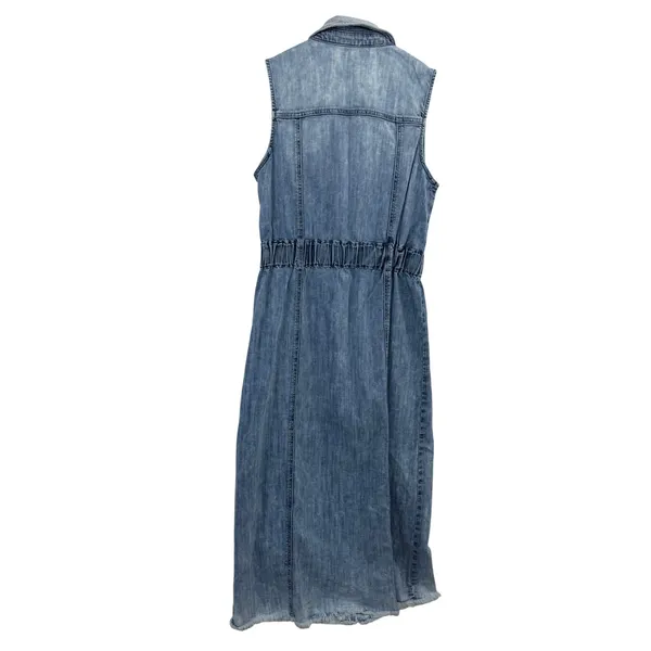 WASH LAB Dress Womens Size Small Blue Denim Sleeveless Button Front Maxi Raw Hem - Image 6