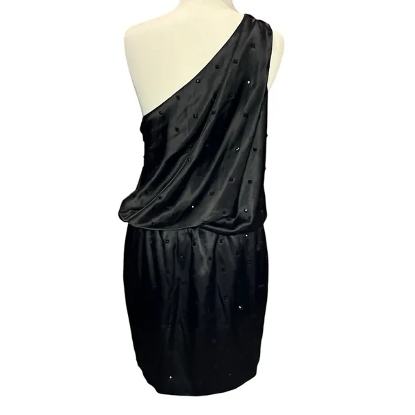 Allen Schwartz Prive Dress 12 Black Jeweled One Shoulder Blouson Evening Party‎ - Image 6
