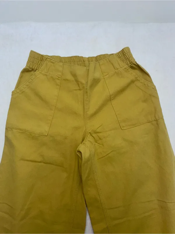 Mustard Yellow Wide Leg Crop Utility Pants Elastic Waist Patch Pockets Size S M - Image 2