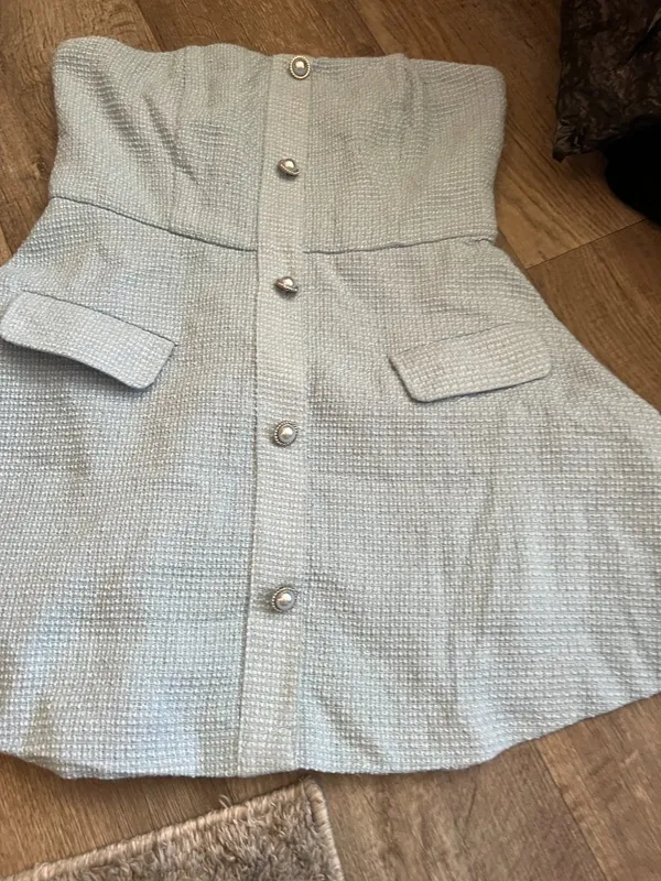 MORE TO COME Anwen Mini Dress in Baby Blue Large New Womens Tweed Aline - Image 7