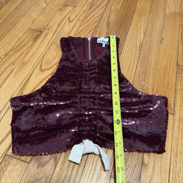 Ganni Sequined Ruched Crop Top in Port Royale Size 32‎ - Image 11