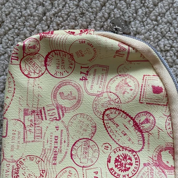 Ipsy Cosmetic Case Passport Stamps Bag Yellow Orange 5” x 7” Like New - Image 5