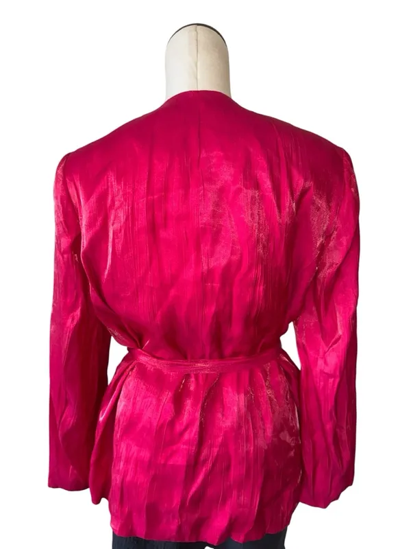 NWT ZARA Women's Blazer Wrinkle Effect Belted fuchsia Hot Pink Medium - Image 9