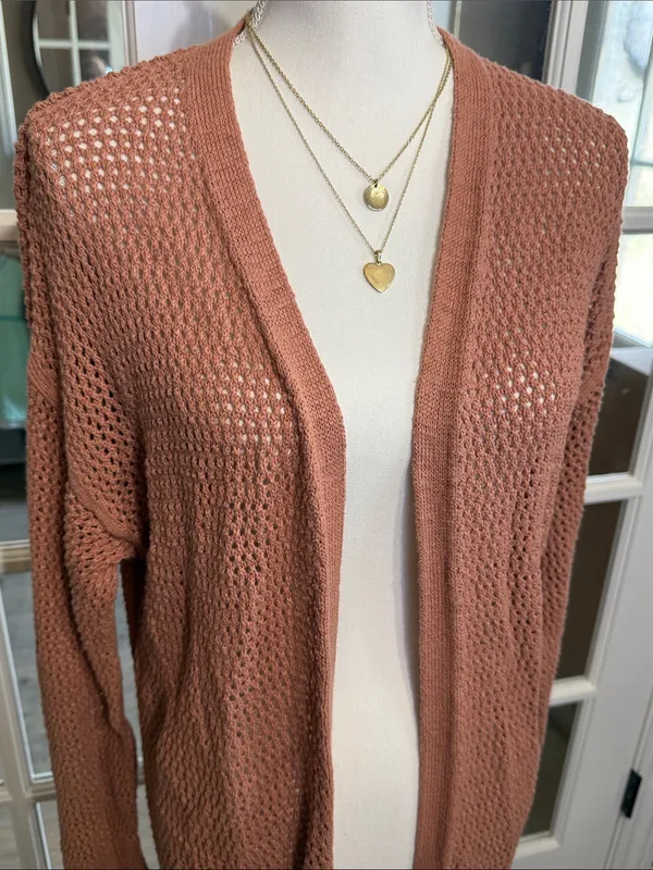 Universal Threads Crochet Lightweight Cotton Rust Long Cardigan BOHO COTTAGECORE - Image 7