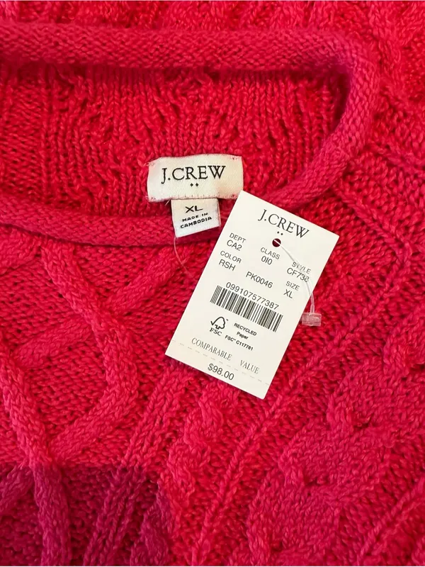 J.Crew - NWT Mockneck Rolled Cable Knit Sweater Raspberry Pink Sz Xl - Image 6