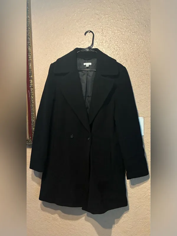 Garnet Hill Black Wool Blend Tailored Coat Size 10 - Image 5