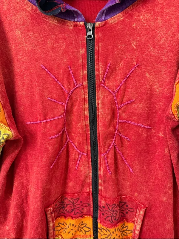 {L/XL} Greater Good Patchwork Rainbow Zip Jacket Red Size L - Image 3