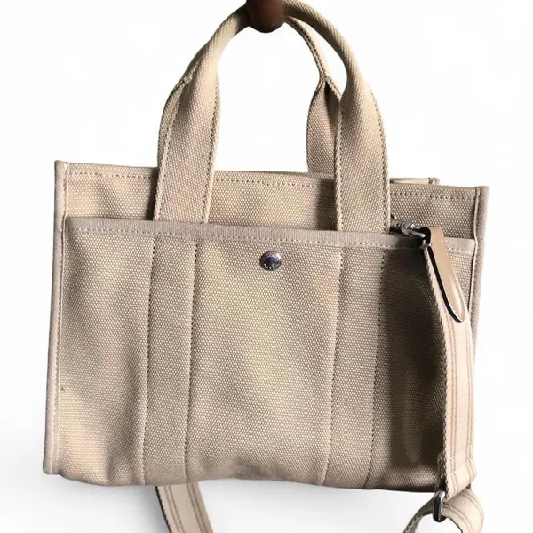 COACH CP164 Cargo Tote 26 Tan Beige Natural Canvas Carryall Crossbody Top Handle - Image 2