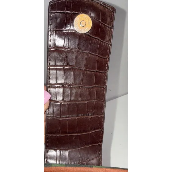 Vintage Brighton Style Y2K Handbag Brown‎ Leather Hearts Trim Plaid Straw Purse - Image 15
