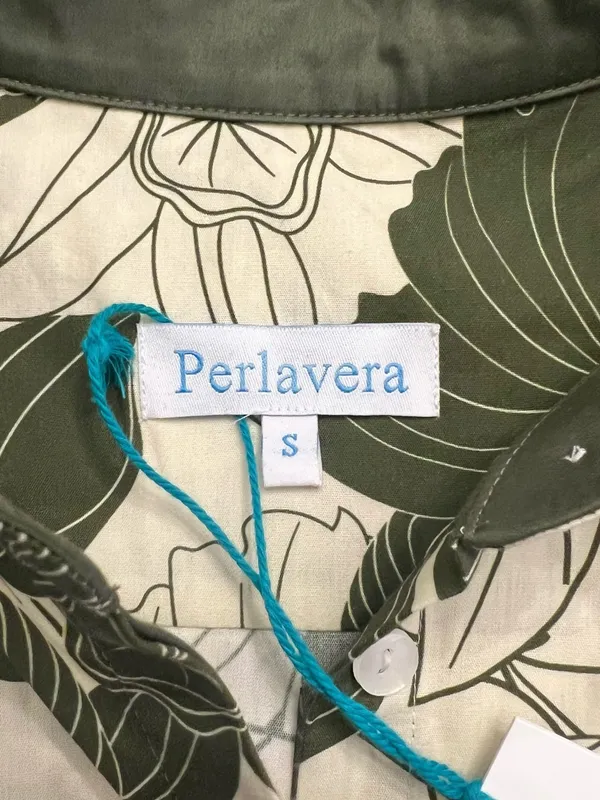 NWT Revolve x Perlavera Clara Button Down Shirt Dress in Green Lotus Khaki - Image 5