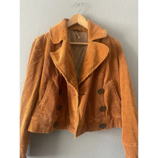 Free People Corduroy Jacket Relaxed Double Breasted Peacoat Golden Brown - Image 7
