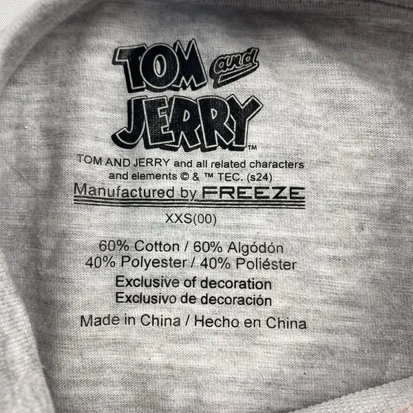 Tom & Jerry Freeze Women's Size XXS T Shirt Raised Embroidery‎ Cat Mouse Cartoon - Image 5