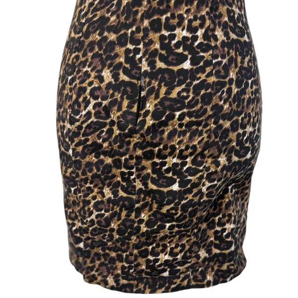 Leopard Print Mini Dress Womens XS Brown Black Square Neck Bodycon Stretch Y2K - Image 6