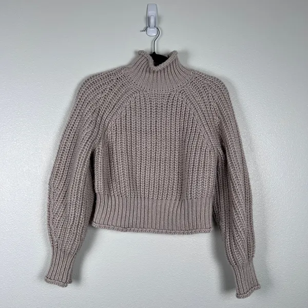 H&M Women's Knit Mock Neck Pullover Sweater Beige Sz XS - Image 4