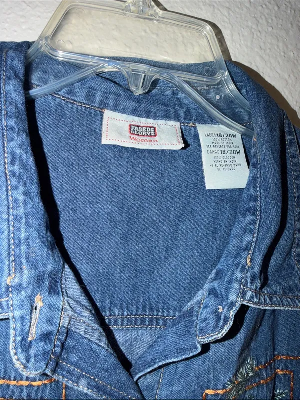 Vintage 90s Denim Shirt Pumpkin Embroidered Jean Shirt cottagecore granny teach - Image 2