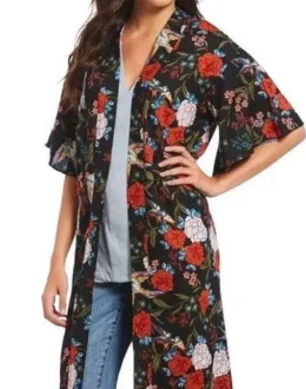 Gibson Latimer Floral Kimono Floral Boho Hippie Duster - Size Medium - Image 10
