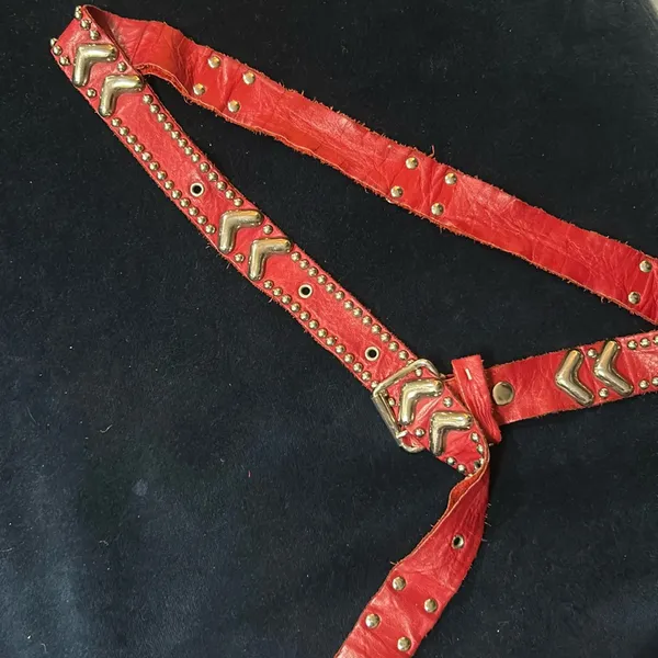 Non-Signe 1960s‎ Vintage Heavy Belt SOFT Leather RED/Silver Studded/FAT CHEVRON - Image 2