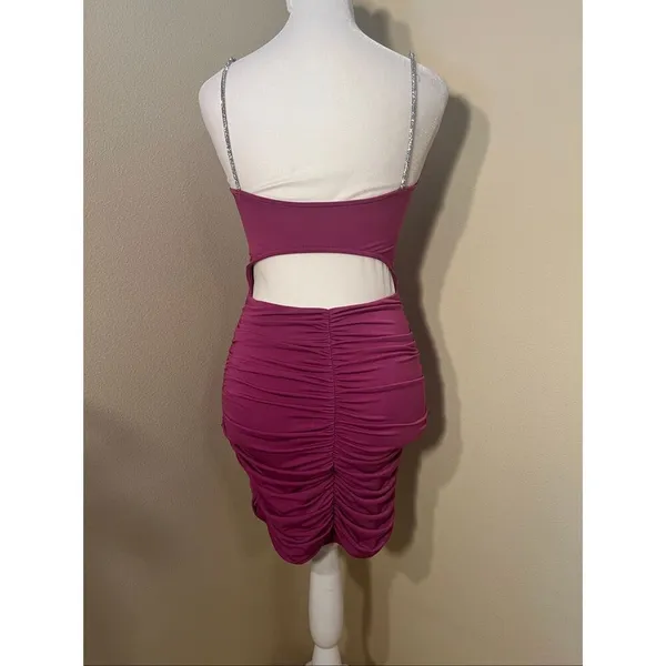 Lucy In The Sky Mauve Pink Marsha Rhinestone Strap Bodycon Mini Dress XS - Image 4