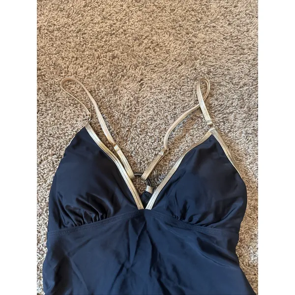 Cupshe Gold Standard Black One-Piece Swimsuit Black W Gold Straps Medium NWT - Image 2