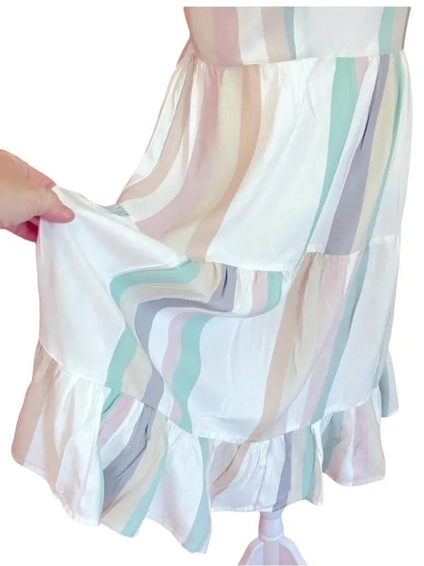 NWT Japna Pastel Stripe Tiered Midi Sundress Open Back Tie Bow Cami Boho S vacay - Image 4