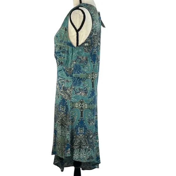 Zadig & Voltaire Small Asymmetrical Dress Sleeveless Deep V-Neck Teal Abstract - Image 6