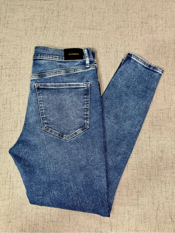 Express High Rise Skinny Jeans with Button Fly Distressed Size 10 Long Tall - Image 8