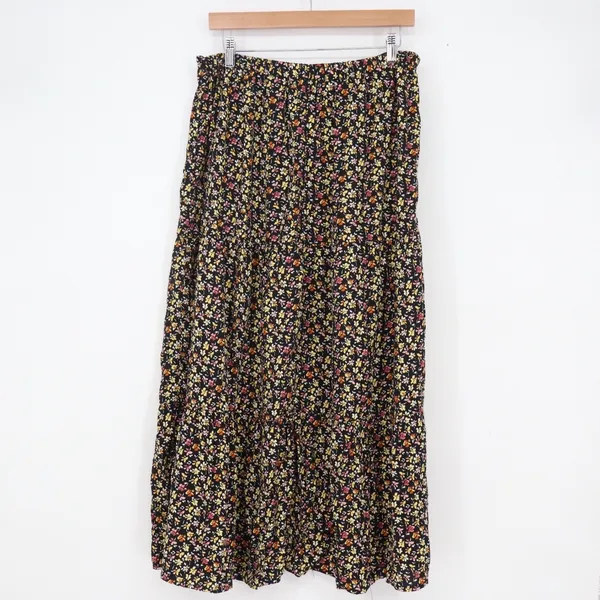 Mimi Chica Black Floral Ditsy Tiered Maxi Skirt Large Boho - Image 5