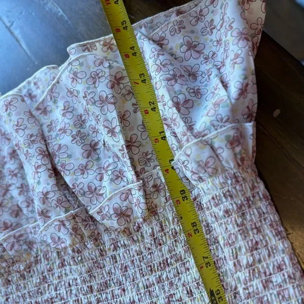 Mable Daphne Smocked Midi Dress Tiered Ruffle Stretch Medium Floral Print Dainty - Image 7