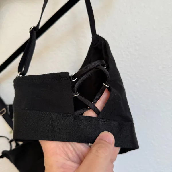 NEW AERIE Sz L Square Neck Strappy‎ Lace Up Unlined Adjustable Bra in Black - Image 3