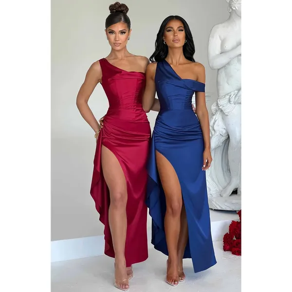 NWT Babyboo Juliene Navy Blue Satin Draped Cowl Neck Maxi Dress Womens Size S - Image 6