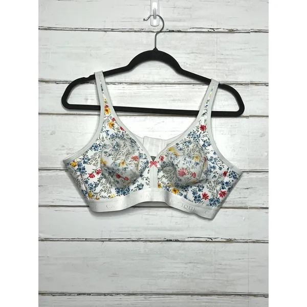 Cacique Floral Wireless Bra 42C Full Coverage Unlined No Wire Comfort Bra White - Image 2