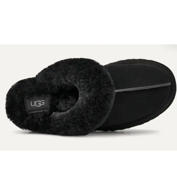 UGG Disquette Black Suede Platform Sheepskin Slippers Womens 9 - Image 4