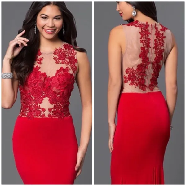 CQ by CQ size medium M Red Mermaid Prom Dress Lace Mesh floral bodice - Image 2