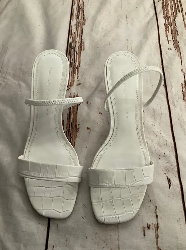 Zara Alligator Embossed White Strappy Heeled Sandals - Image 2