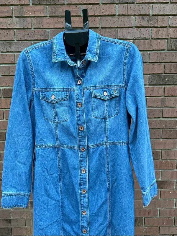 Frye Western Denim Dress Womens Large Blue Country Cowgirl Button Front Mini EUC - Image 2
