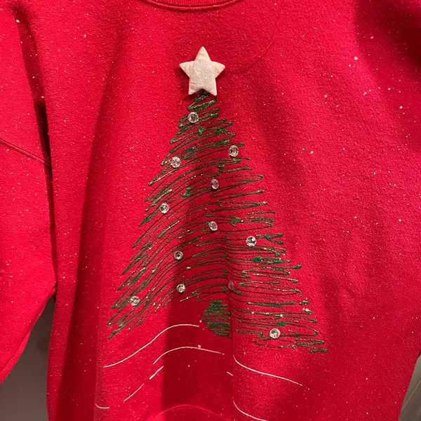 Cute vintage 80s broken in ugly holiday sweatshirt hand painted christmas tree - Image 6