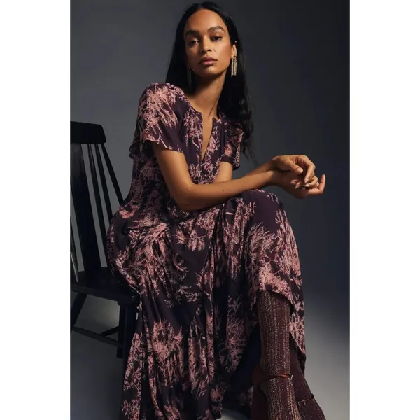 NWT by Anthropologie The Somerset Maxi in Crimson Print Chiffon Edition Dress XS - Image 9