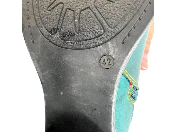 Boho Lagenlook Festival Teal Leather Ankle Boots Snake Print Stud Detail Size 42 - Image 6