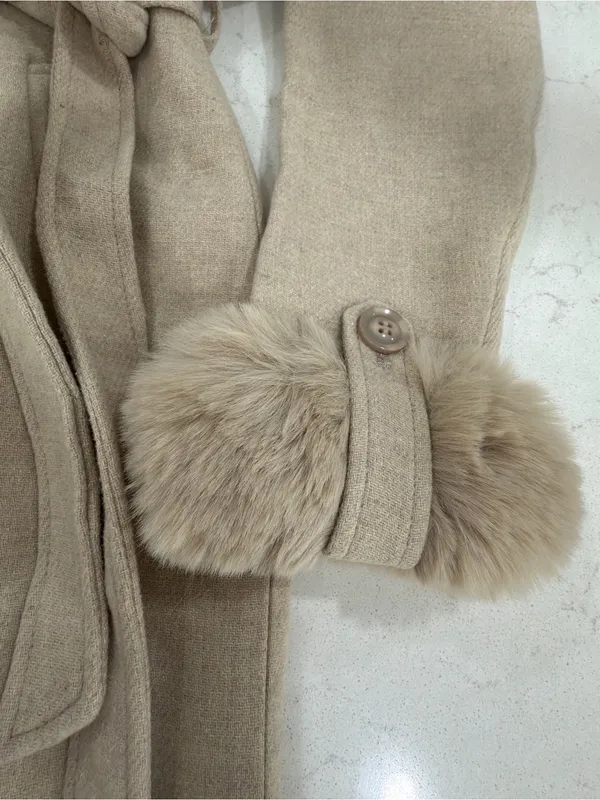 EMPRADA Women's Cream Faux Fur Collar Long Coat - Image 9
