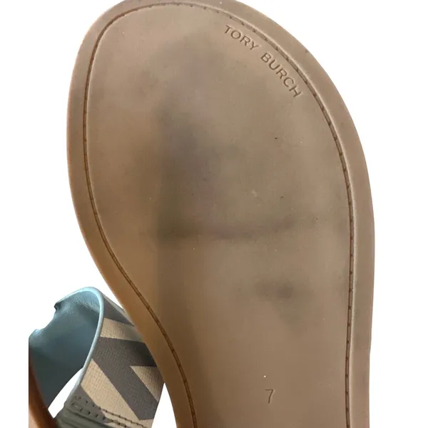 Tory Burch Mini Everly Geometric‎ Blue Grey Sandals Double T 7 - Image 10