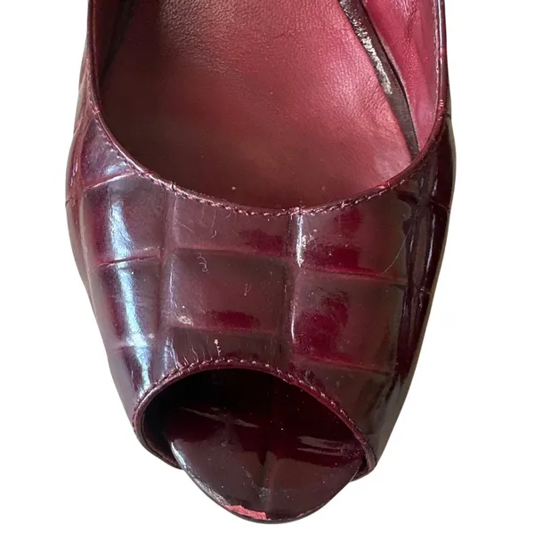 Tory Burch Allison Croc Patent Slingback Peep Toe‎ Block Heels 8 Bordeaux - Image 9