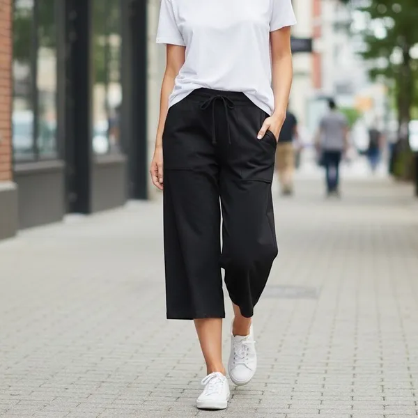 Quince Black Wide Leg Crop Pants Women Medium Drawstring Culottes Gorpcore Cozy - Image 8