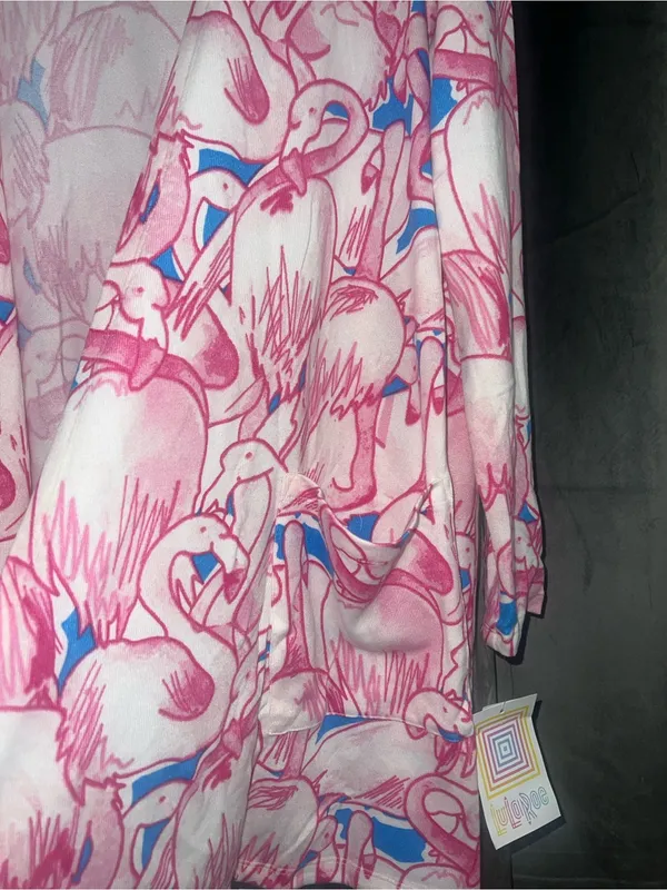 New Lularoe Pink Blue Flamingo Print Open Front Cardigan Medium - Image 5