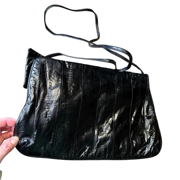 🖤 Vintage Genuine Eel Skin‎ Leather Crossbody Shoulder Bag Black 🖤 - Image 3