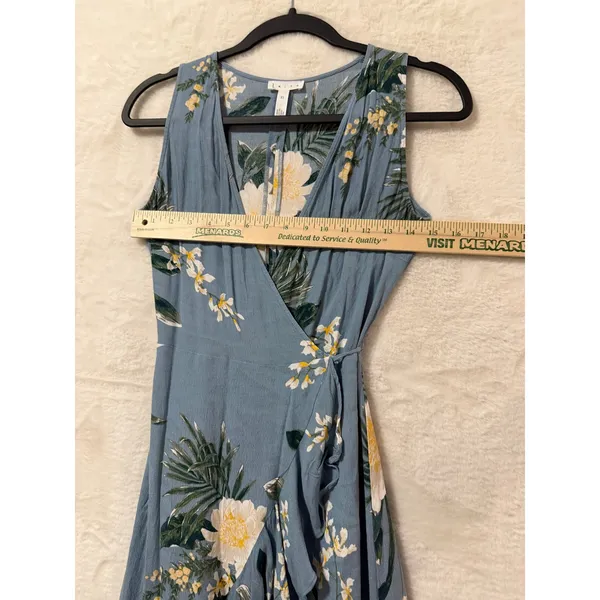Leith Women XS Tropical Floral Faux Wrap High Low Ruffle Midi Dress Sleeveless - Image 3