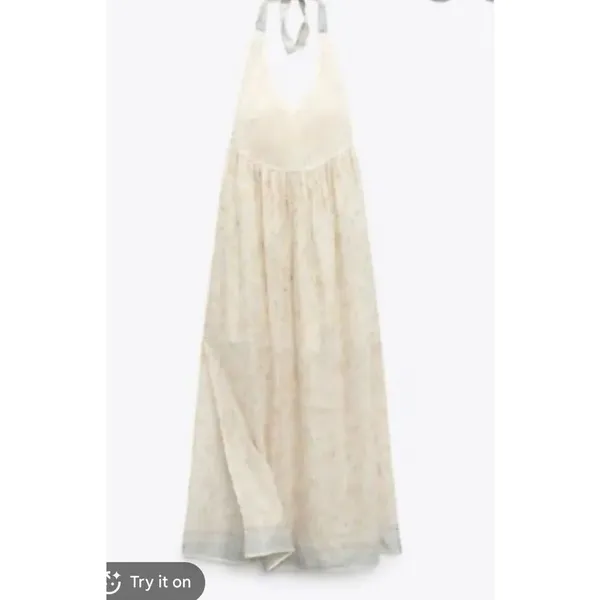Zara NWT crochet combo maxi halter dress size small - Image 10