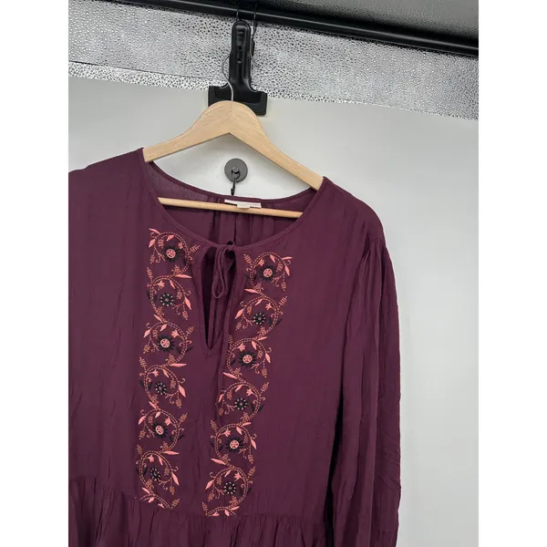 Knox Rose Midi Dress Size 2X Burgundy‎ Embroidery Boho Peasant Fall Cottagecore - Image 4