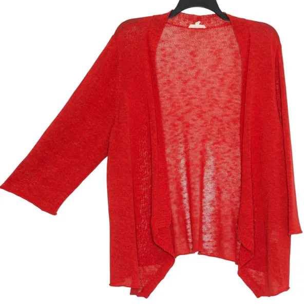 Eileen Fisher Cardigan Linen Blend Open Knit 3/4 Sleeve Breathable Travel Red 3X - Image 2