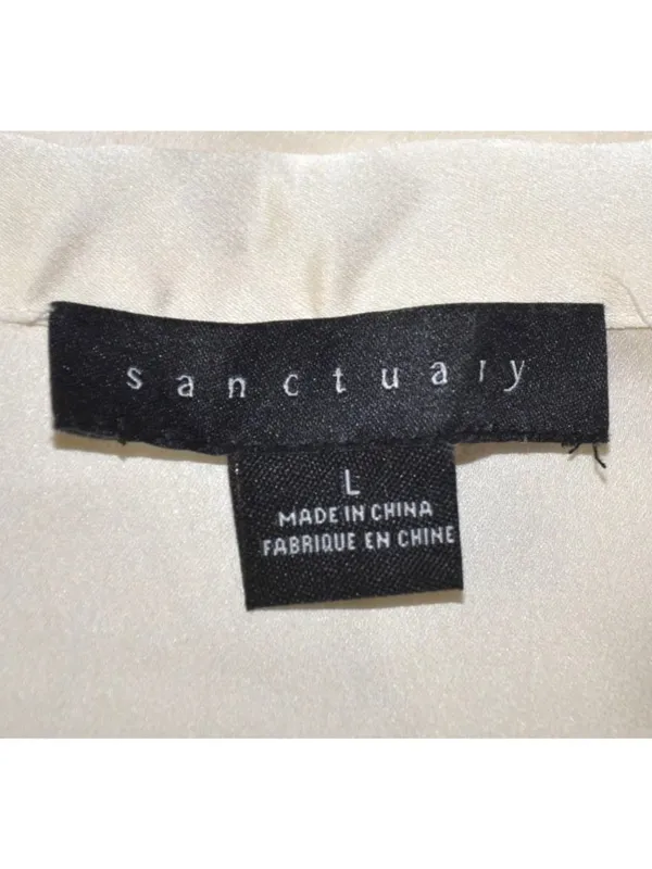 Sanctuary Ivory Button Front Collared Silky Blouse Top Size L V-Neck Career - Image 10