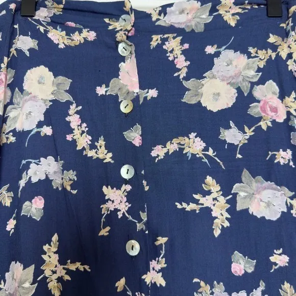 VTG 90s Women Whimsigoth‎ Maxi Skirt XL Blue Moody Floral Pull On Button Front - Image 2